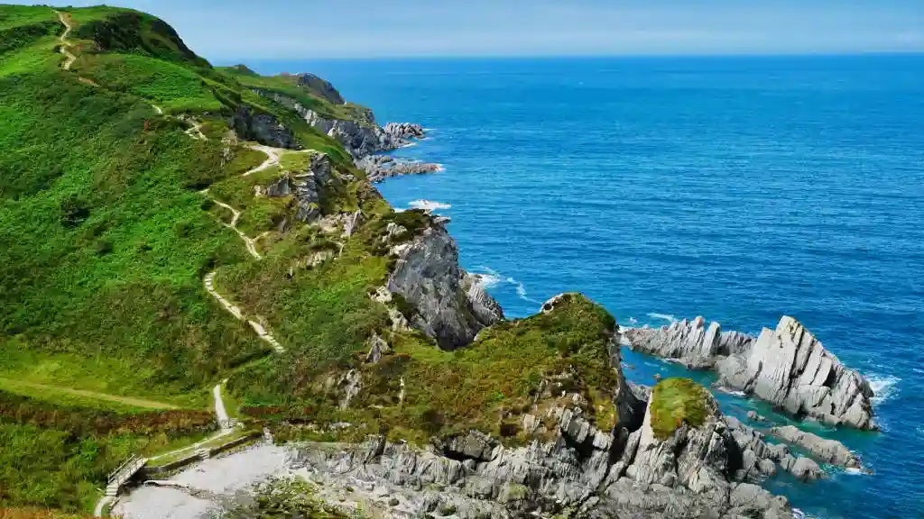 North Devon coast near Lee Bay with steeply inclined Morte Slates Formation