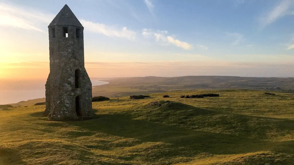 Dramatic medieval stone structure. Lonely Oratory at the top of the cliffs