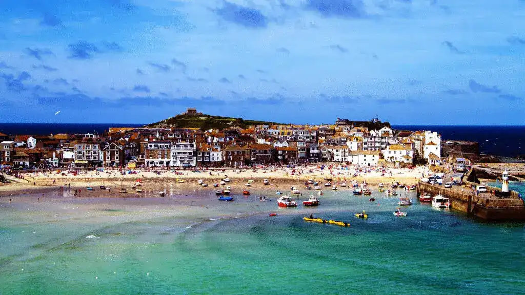 The harbour and harbour beach in St Ives, Cornwall